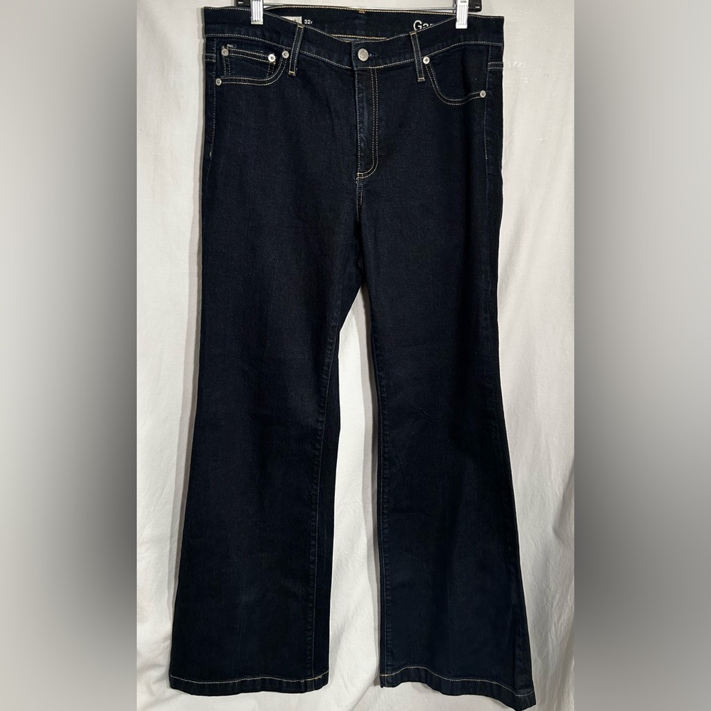 WOMENS 32R REGULAR WAIST 34 GAP 1969 AUTHENTIC FLARE WIDE LEG BLUE DENIM JEANS
